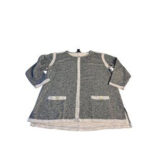 Ali Miles Gray Textured 3/4 Sleeve Sweater Top With Front Pockets L Cotton-Blend